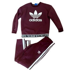 Adidas 2 Piece Active Set Trefoil Burgundy Crew Sweatshirt/Breakaway Pants S/M